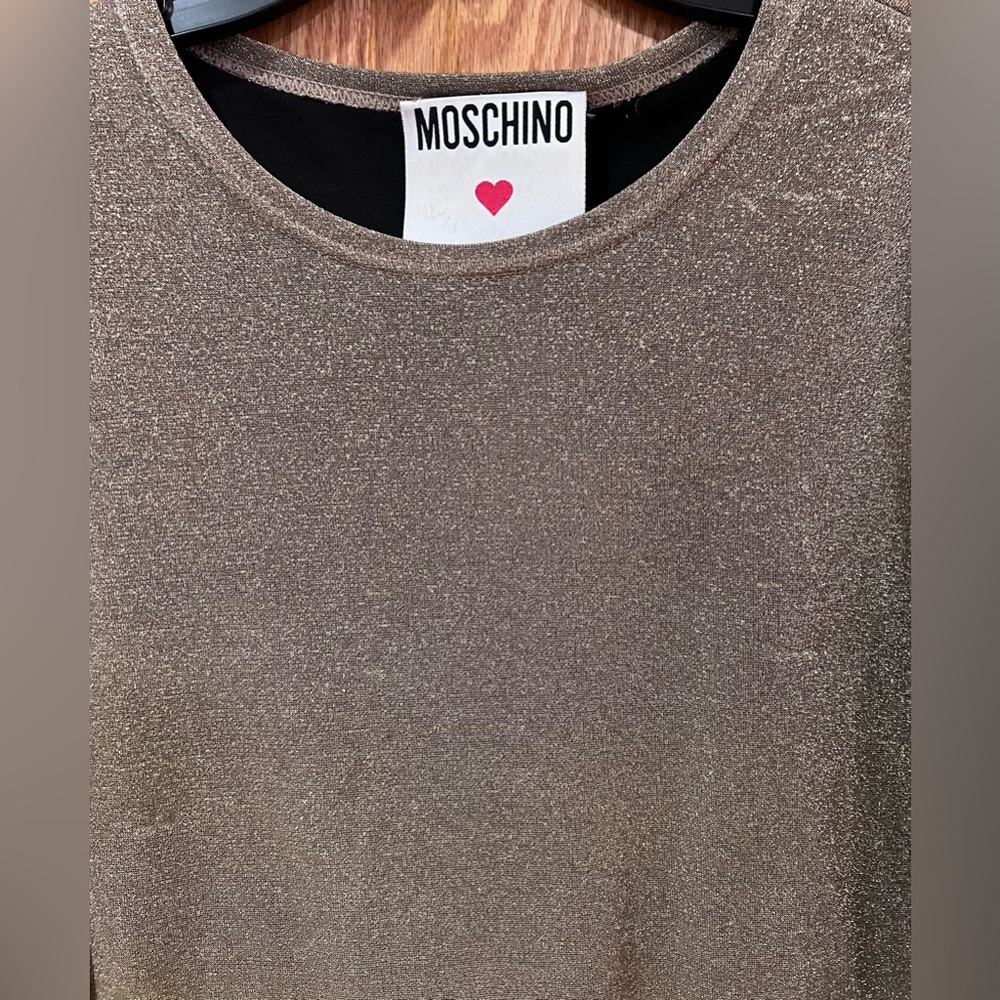 Moschino‎ Pret-A-Porter Gold Metallic Shimmer Long-Sleeve Sweater Top Size 10 - Picture 2 of 14